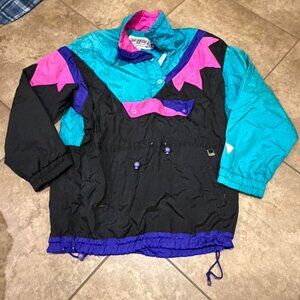 fera skiwear vintage windbreaker blue and pink